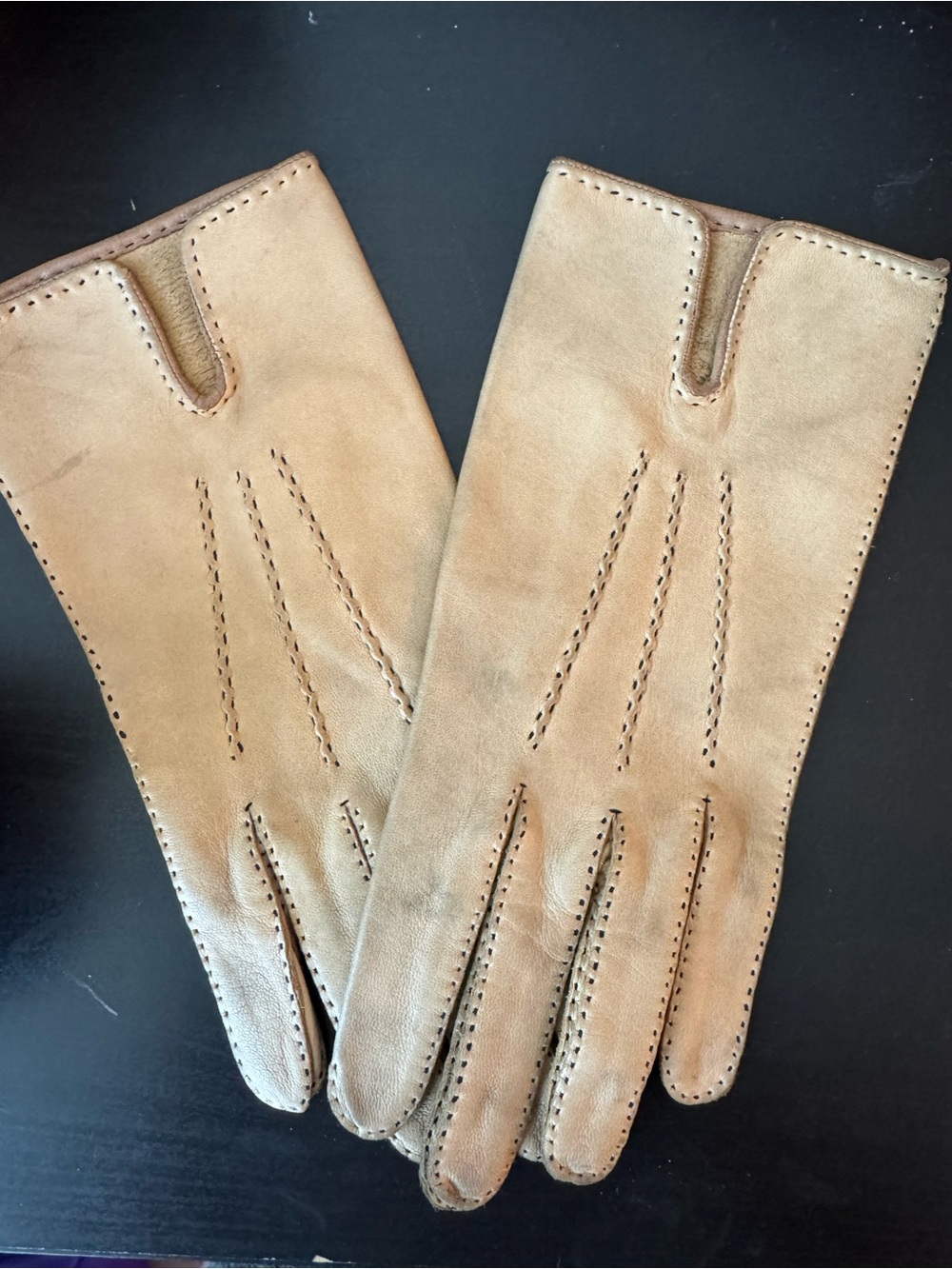 Vintage Handmade Genuine Peccary Pigskin Leather Gloves Beige Tan Size 7